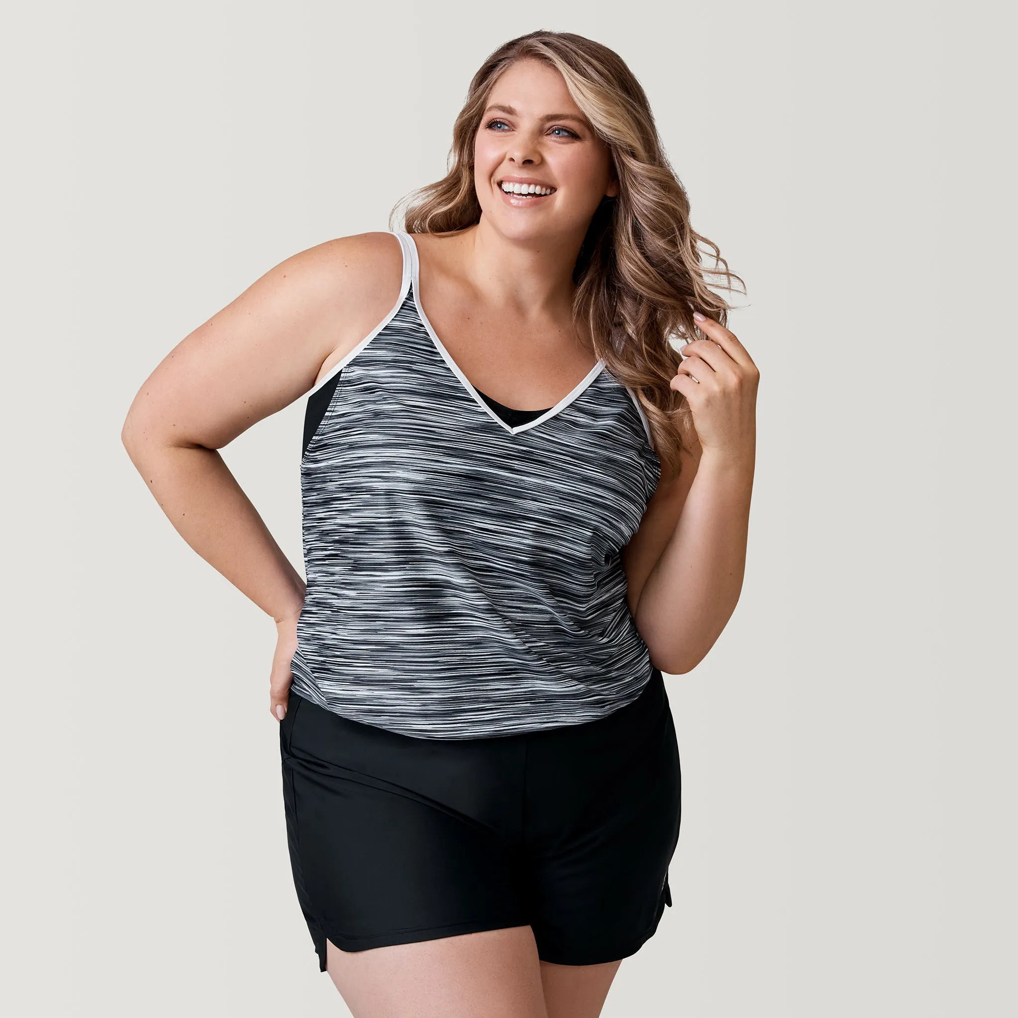 Women's Plus Size Heat Wave V-Neck Blouson Tankini Top