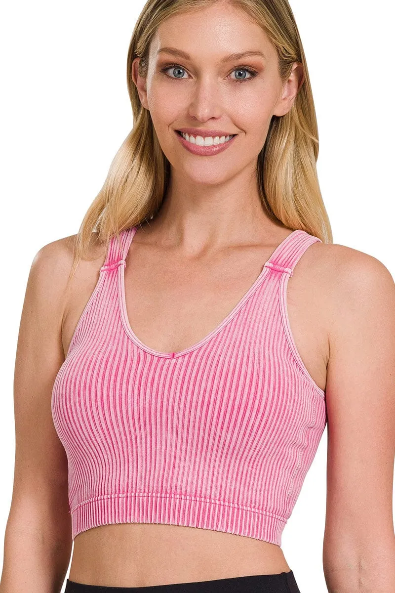 Zenana Washed Cropped Bra Padded Tank Top